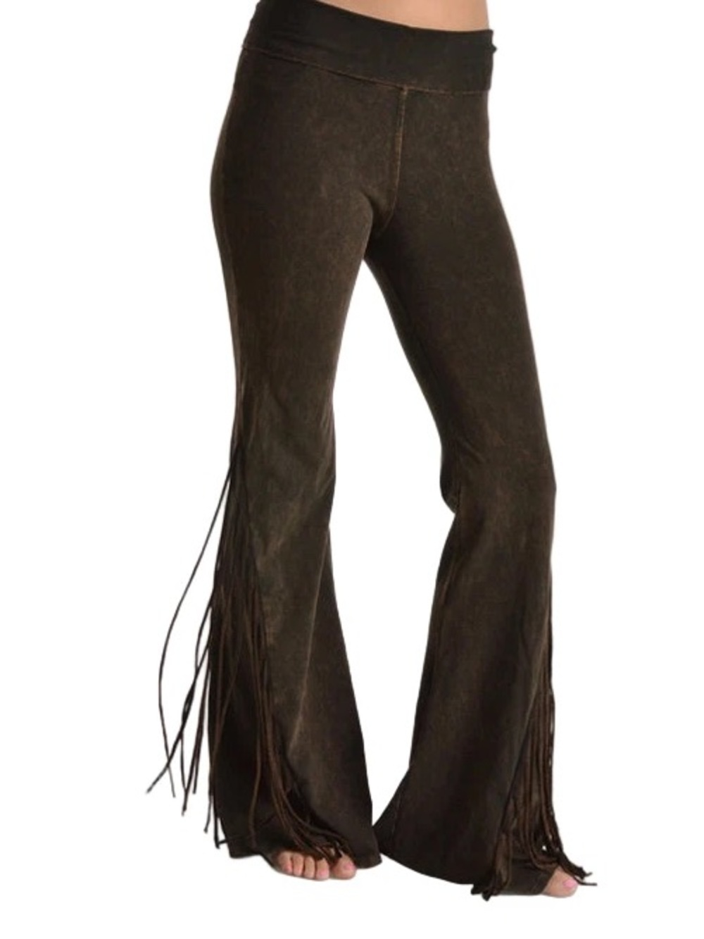 T Party Fashion Brown Fringe Hem Flare Pants